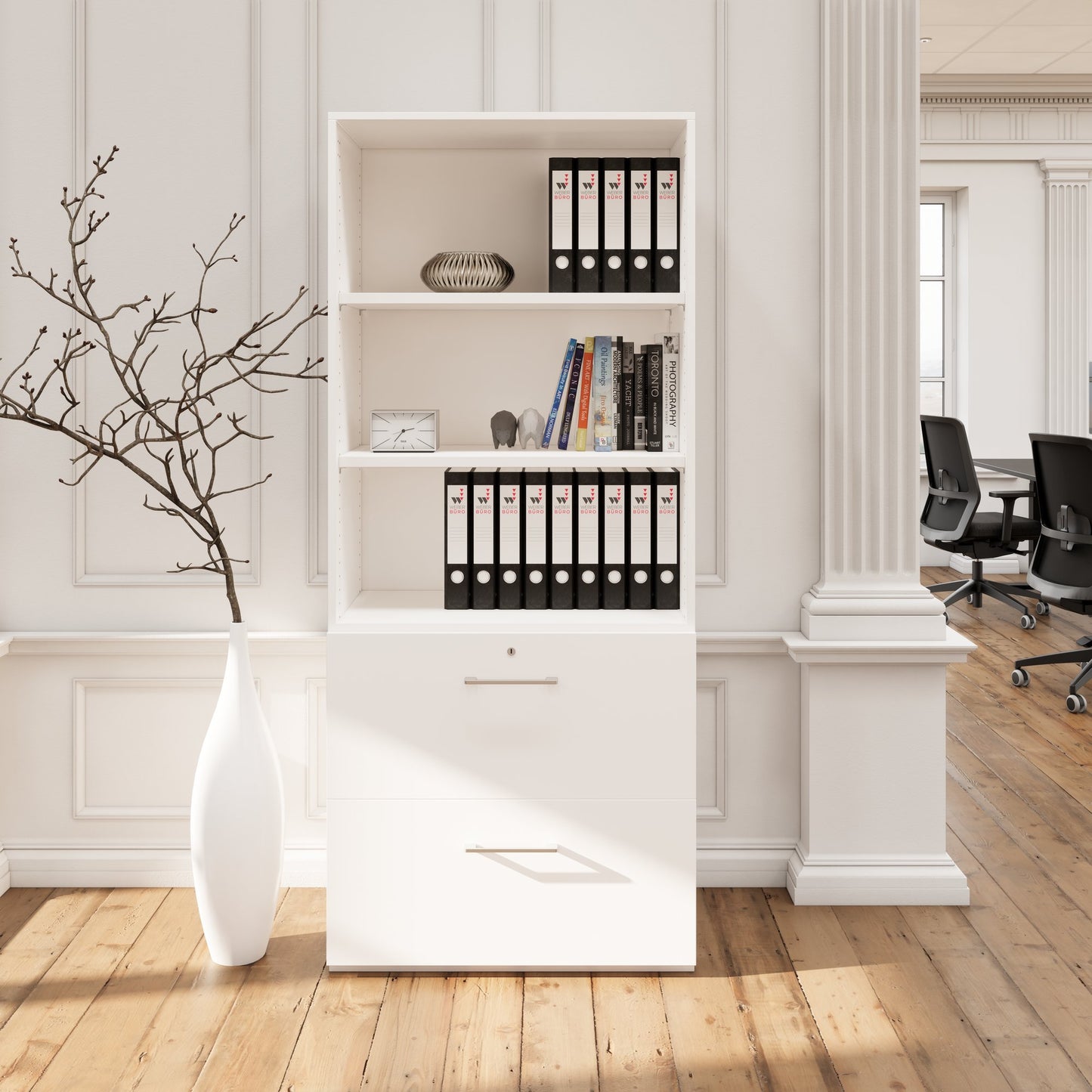 PRO Topping Register Gabinet | 5 OH, 800 x 1880 mm, corpus incollato, con scaffale, bianco