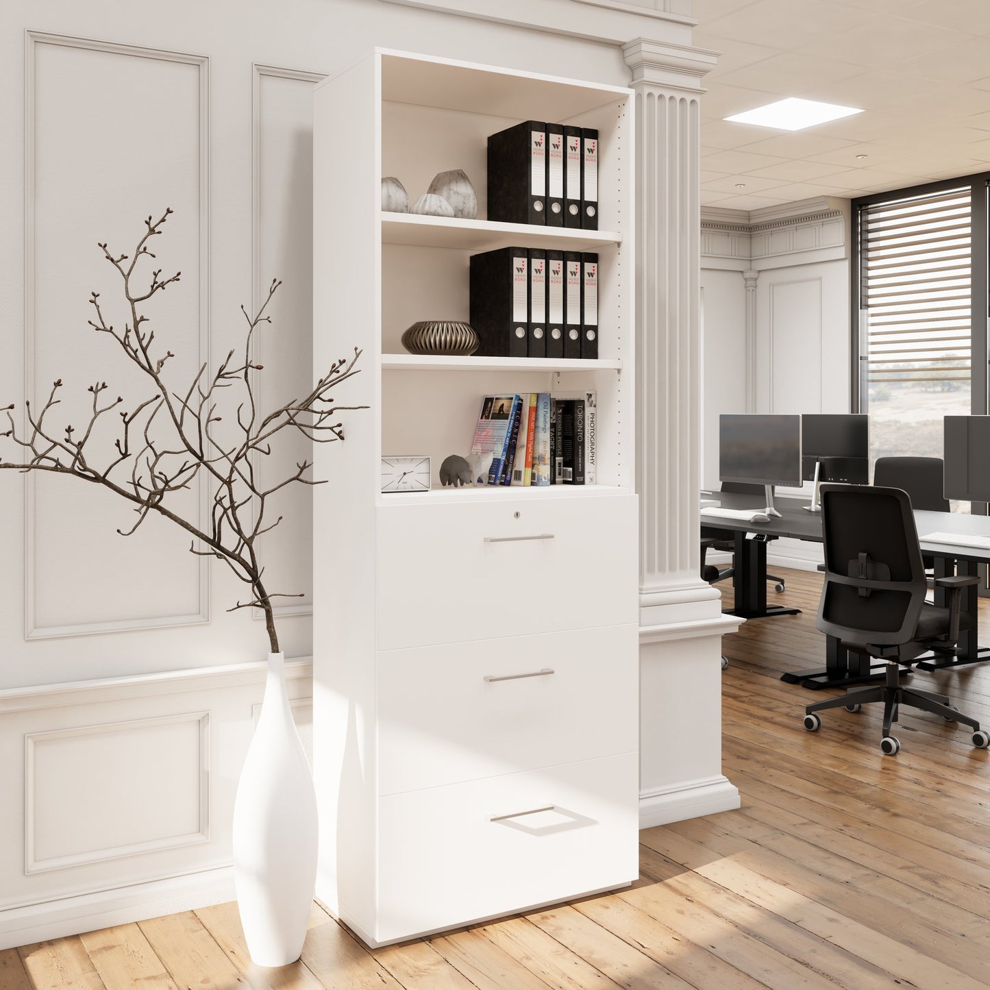 PRO Topping register cabinet | 6 Oh, 800 x 2250 mm, glued corpus, with shelf, white