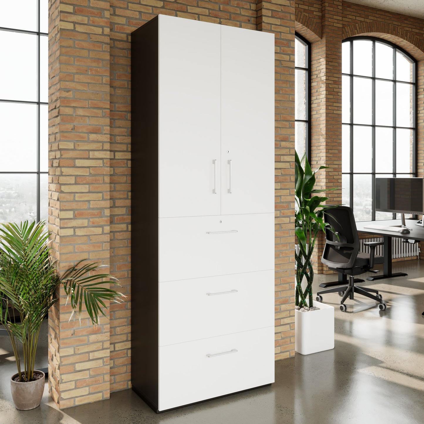 PRO Hängeregisterschrank | 6 OH, 800 x 2250 mm, verleimter Korpus, mit Tür, Graphit / Weiss