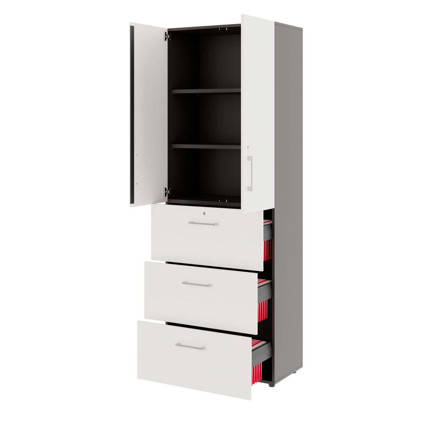 PRO Hängeregisterschrank | 6 OH, 800 x 2250 mm, verleimter Korpus, mit Tür, Graphit / Weiss