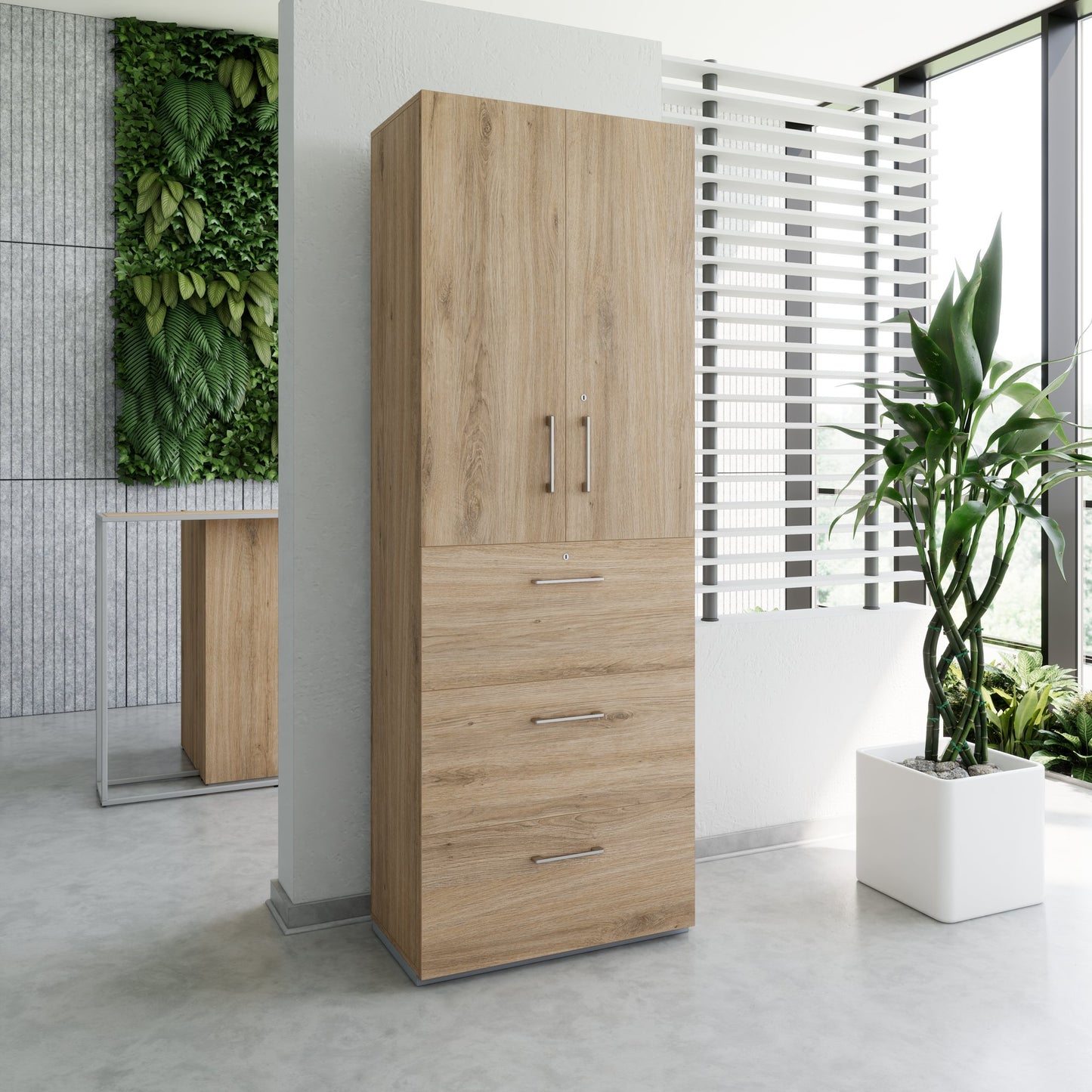 PRO Topping register cabinet | 6 Oh, 800 x 2250 mm, glued corpus, with door, natural oak