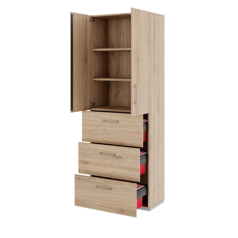 PRO Topping register cabinet | 6 Oh, 800 x 2250 mm, glued corpus, with door, natural oak