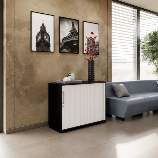 PRO Cabinetto del negozio querroll | 2 OH, 800 - 1600 x 770 mm, corpo incollato, nero