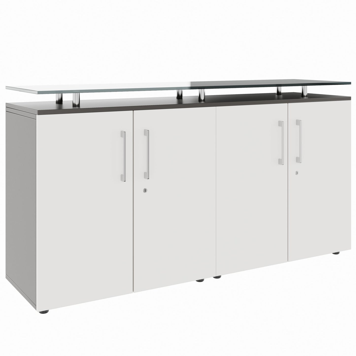 PRO Sideboard | 2 OH, 1600 x 860 mm, with glass top, graphite/white