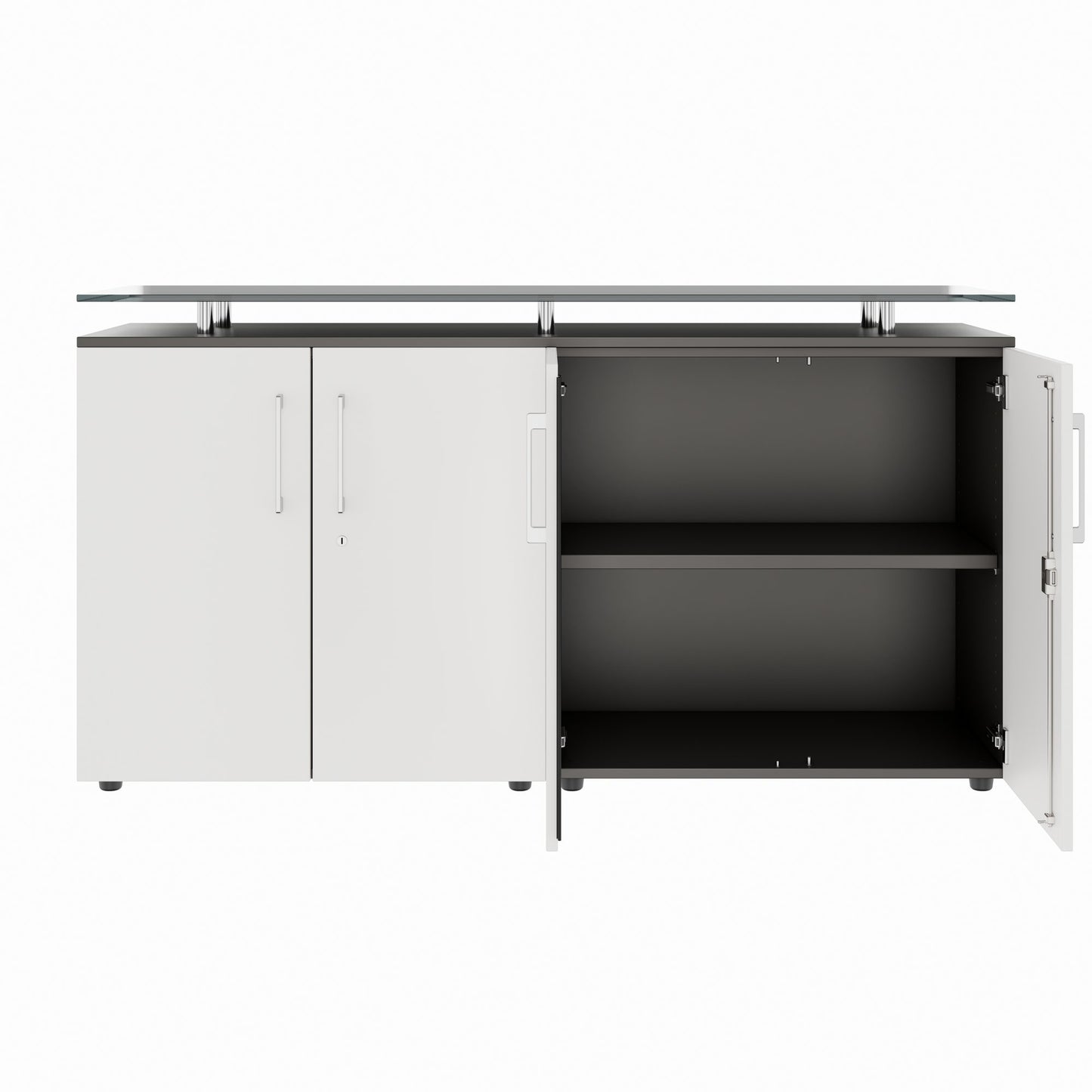PRO Sideboard | 2 OH, 1600 x 860 mm, with glass top, graphite/white