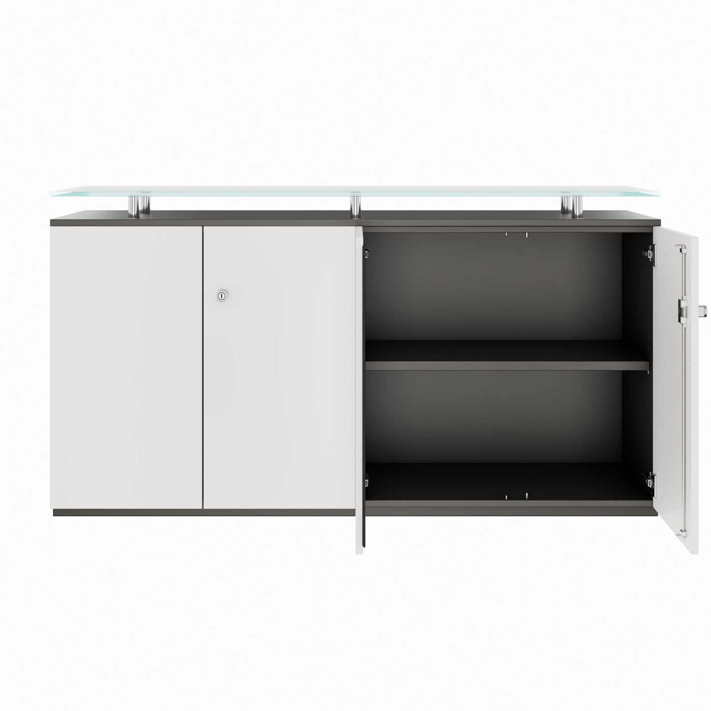 PRO Sideboard | 2 OH, 1600 x 860 mm, with glass top, graphite/white