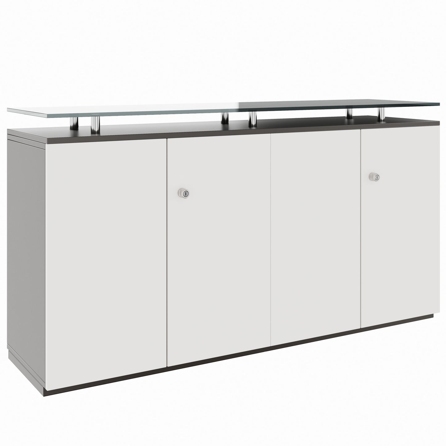 PRO Sideboard | 2 OH, 1600 x 860 mm, with glass top, graphite/white