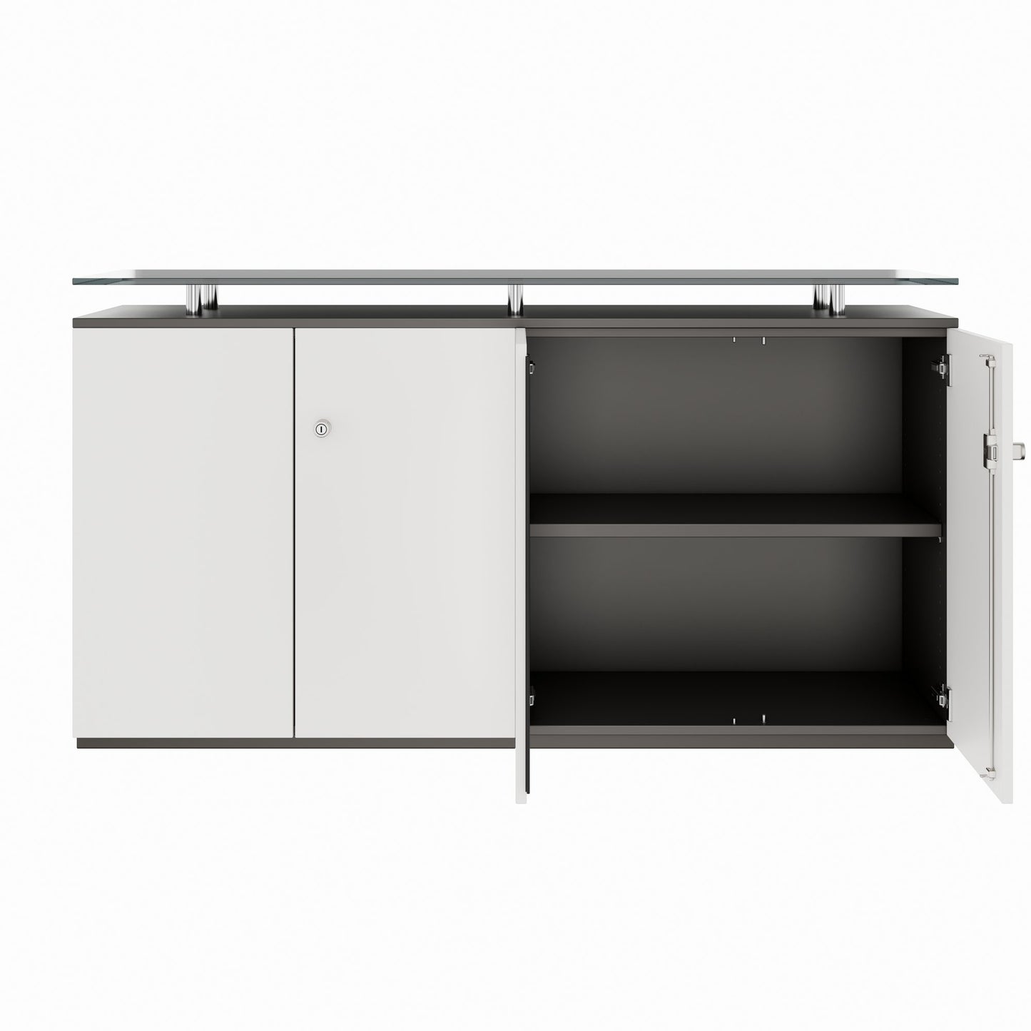 PRO Sideboard | 2 OH, 1600 x 860 mm, with glass top, graphite/white