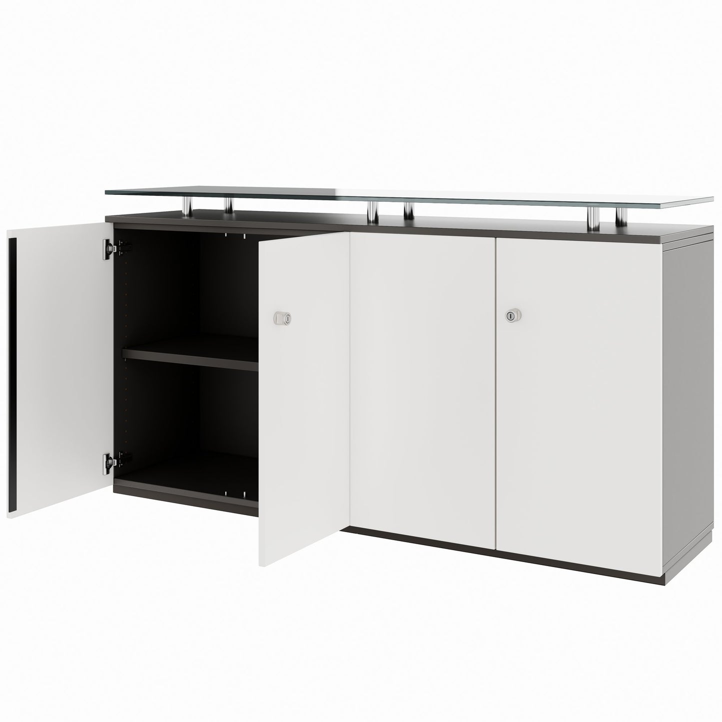 PRO Sideboard | 2 OH, 1600 x 860 mm, with glass top, graphite/white