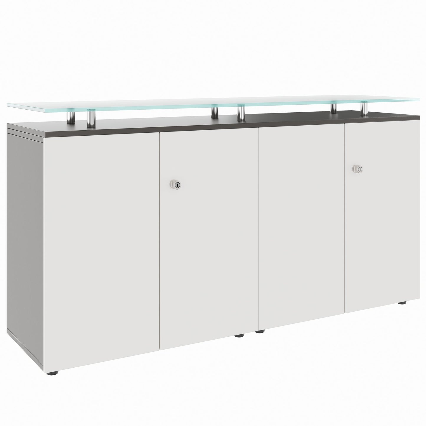 PRO Sideboard | 2 OH, 1600 x 860 mm, with glass top, graphite/white