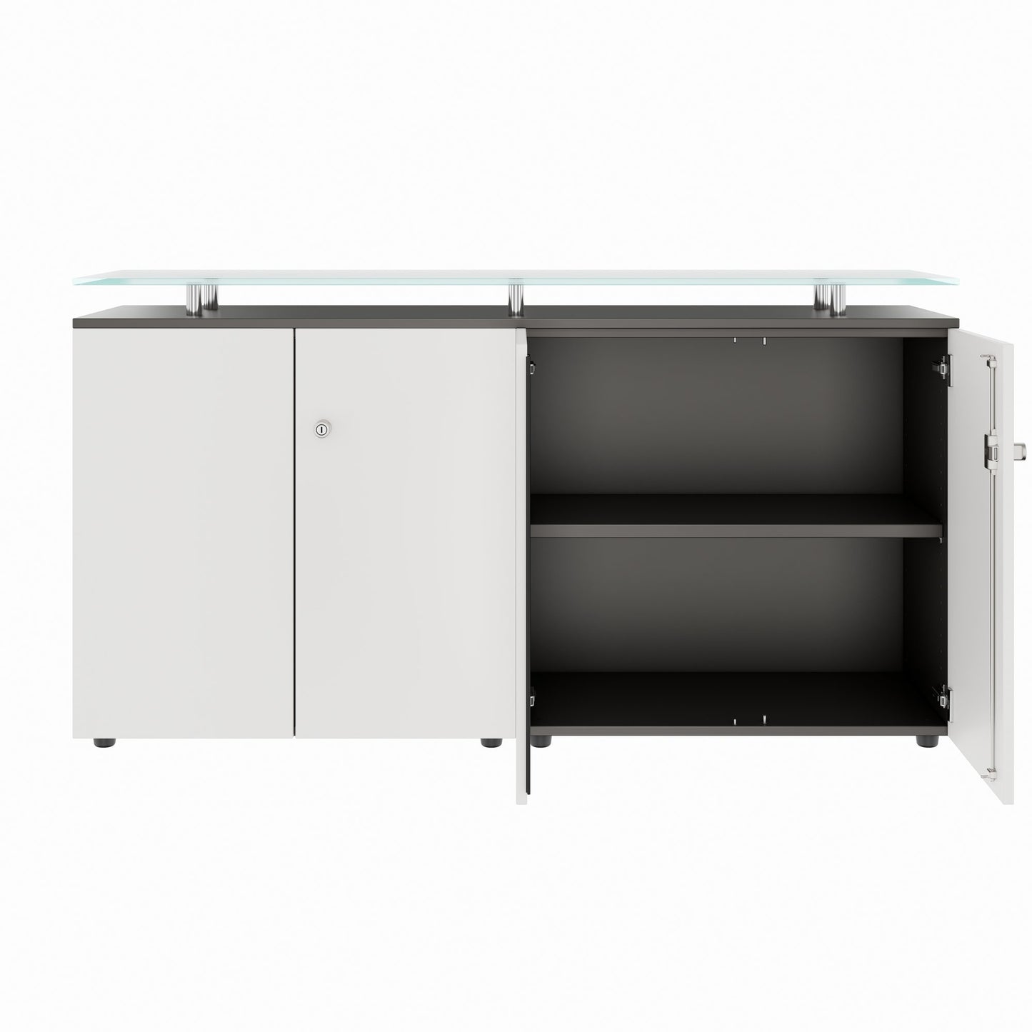 PRO Sideboard | 2 OH, 1600 x 860 mm, with glass top, graphite/white