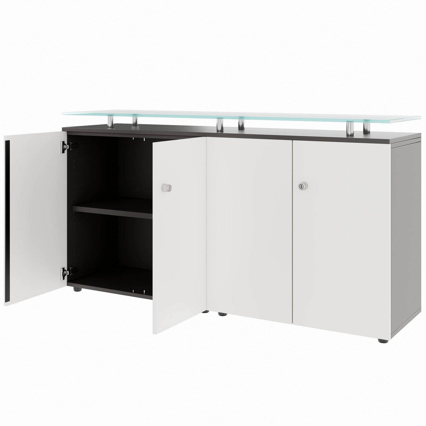 PRO Sideboard | 2 OH, 1600 x 860 mm, with glass top, graphite/white