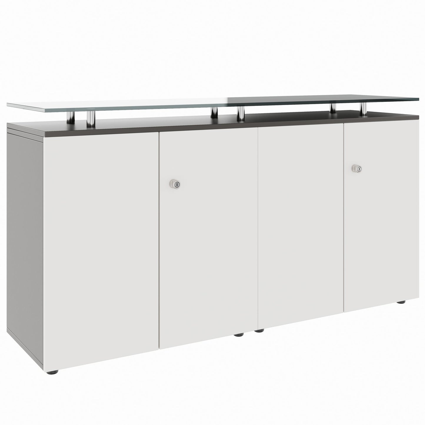 PRO Sideboard | 2 OH, 1600 x 860 mm, with glass top, graphite/white
