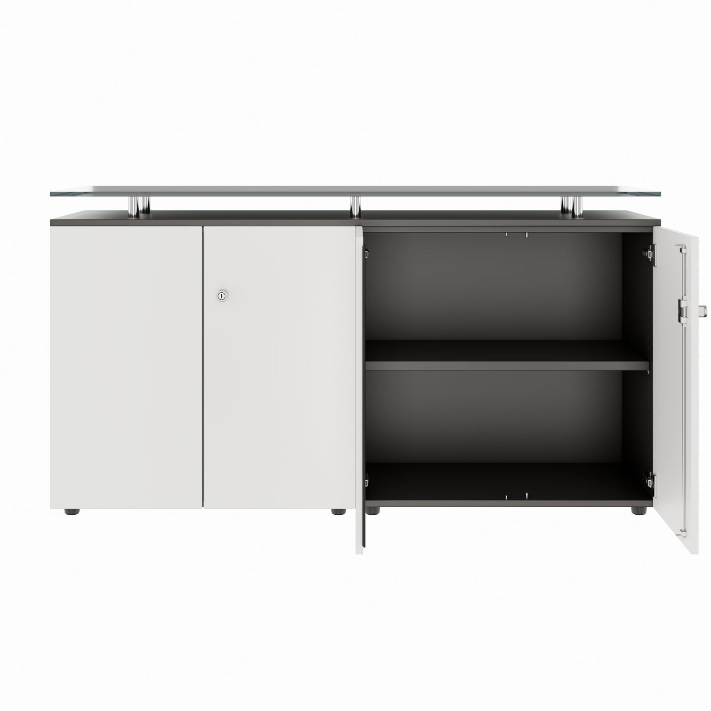 PRO Sideboard | 2 OH, 1600 x 860 mm, with glass top, graphite/white