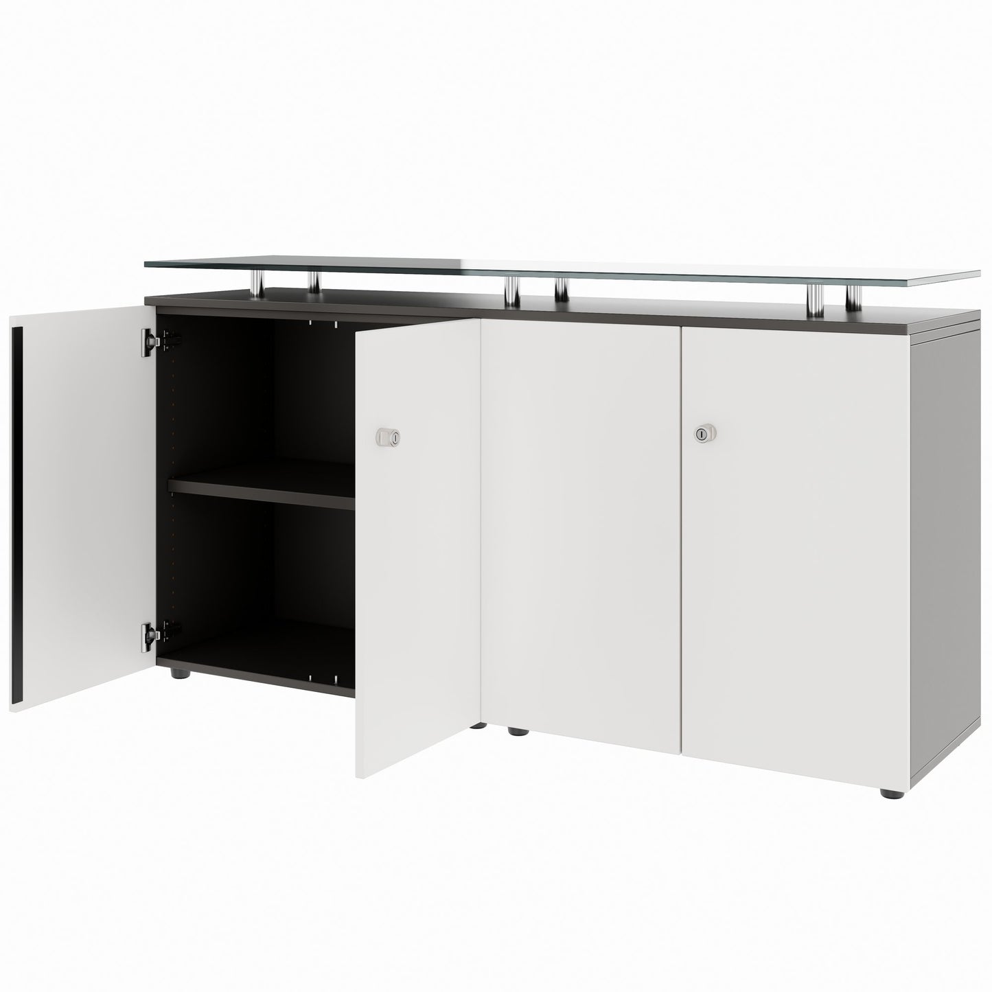 PRO Sideboard | 2 OH, 1600 x 860 mm, with glass top, graphite/white