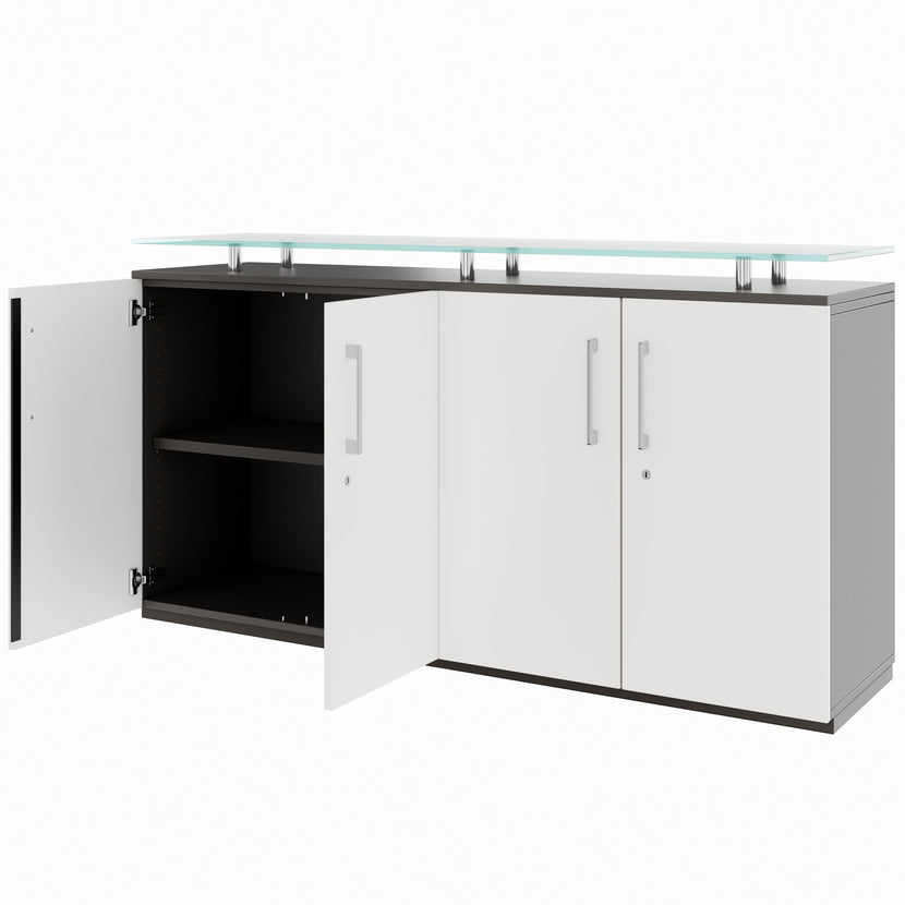 PRO Sideboard | 2 OH, 1600 x 860 mm, con lastra di vetro, grafite / bianco