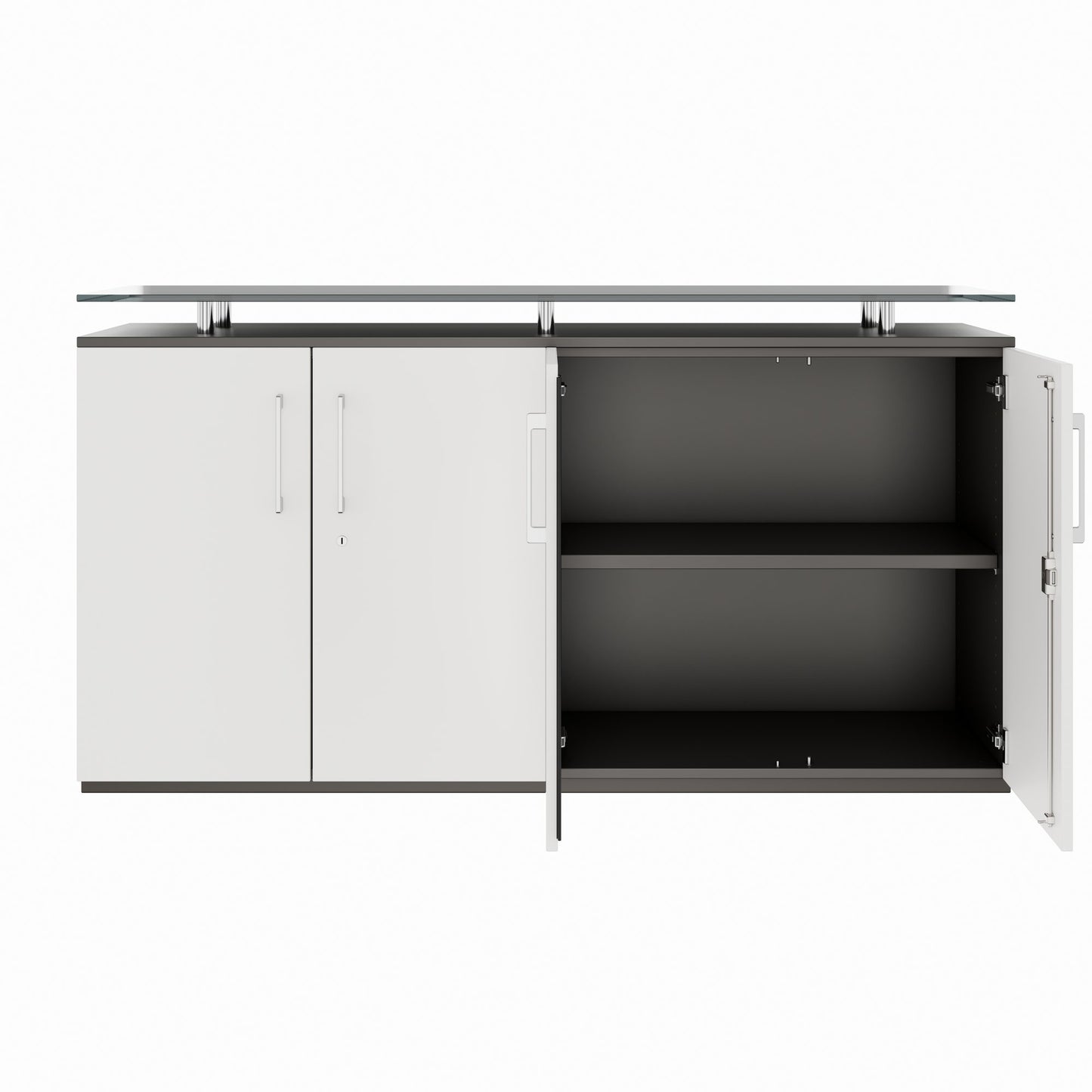 PRO Sideboard | 2 OH, 1600 x 860 mm, with glass top, graphite/white