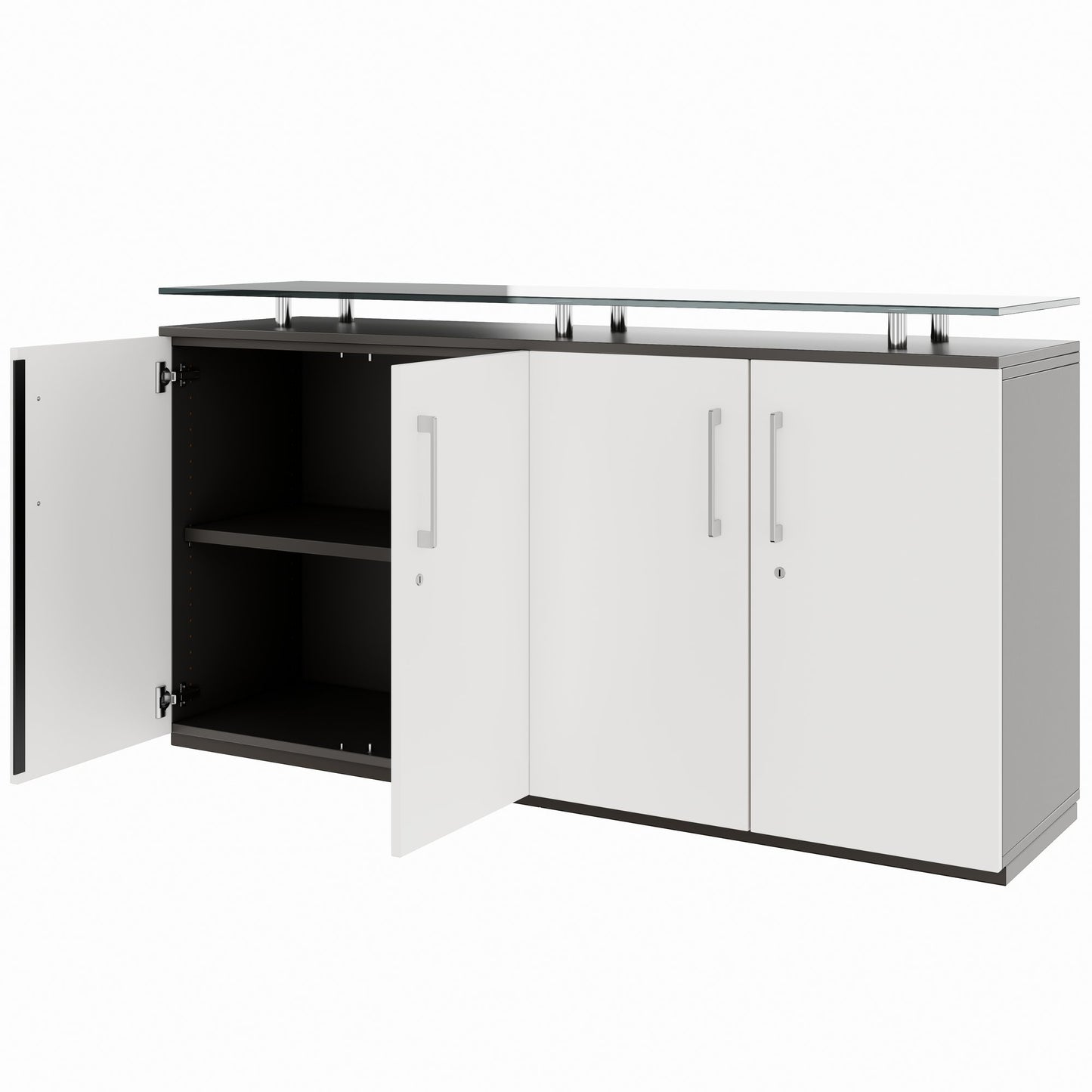 PRO Sideboard | 2 OH, 1600 x 860 mm, with glass top, graphite/white