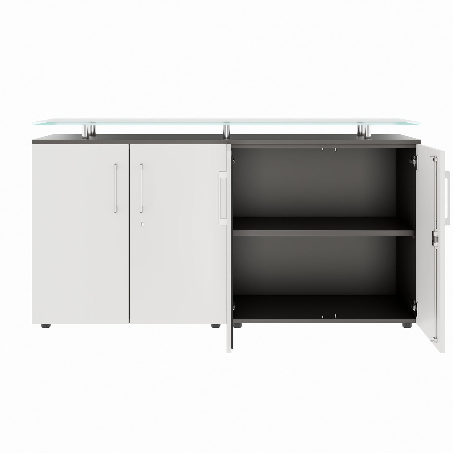 PRO Sideboard | 2 OH, 1600 x 860 mm, with glass top, graphite/white