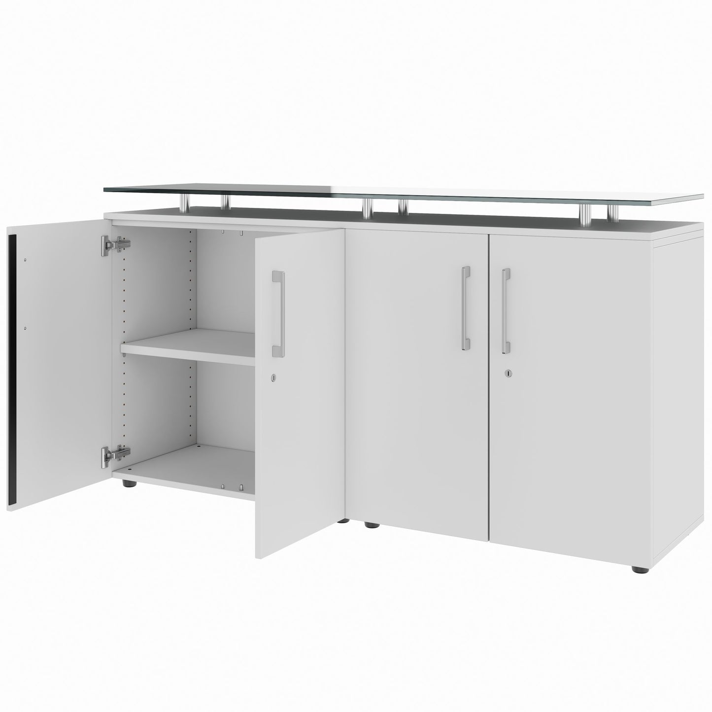 PRO Buffet | 2 oh, 1600 x 860 mm, avec plaque de verre, gris