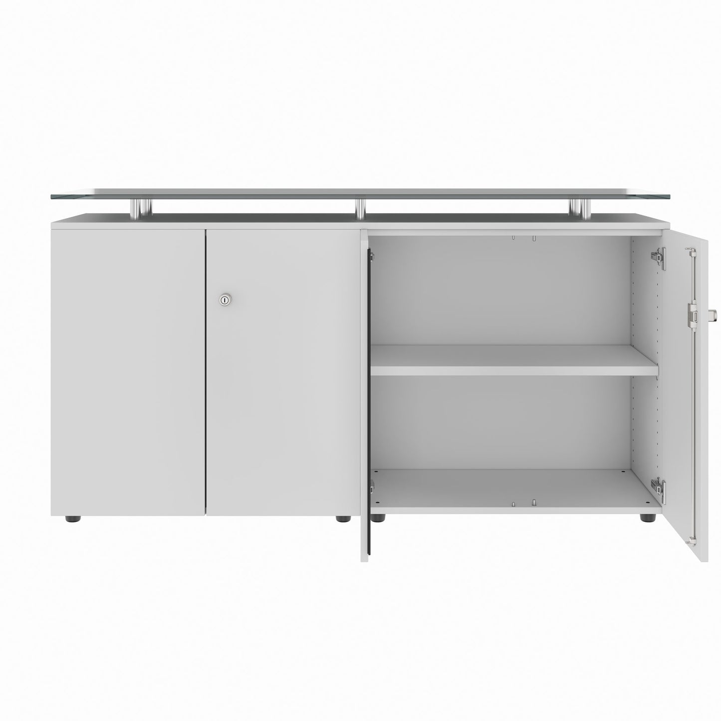 PRO Buffet | 2 oh, 1600 x 860 mm, avec plaque de verre, gris