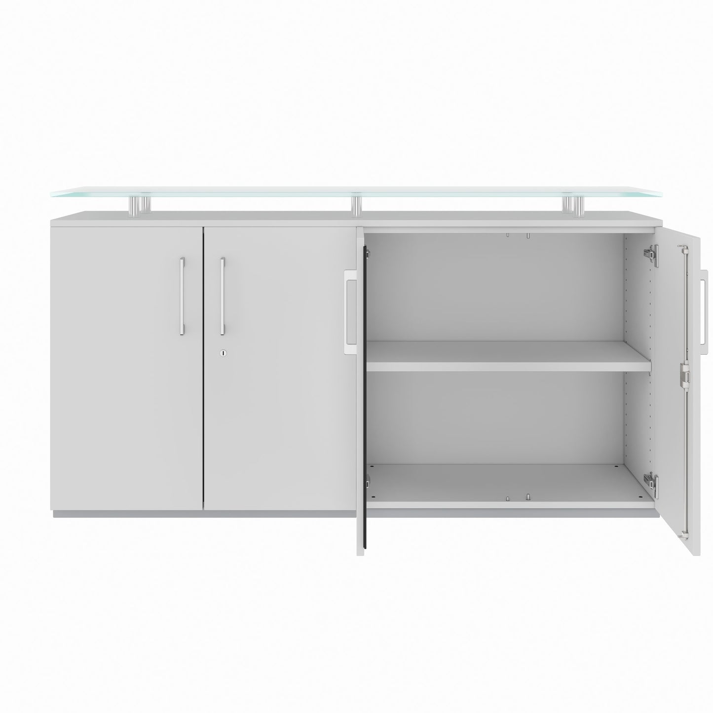 PRO Sideboard | 2 OH, 1600 x 860 mm, con lastra di vetro, grigio