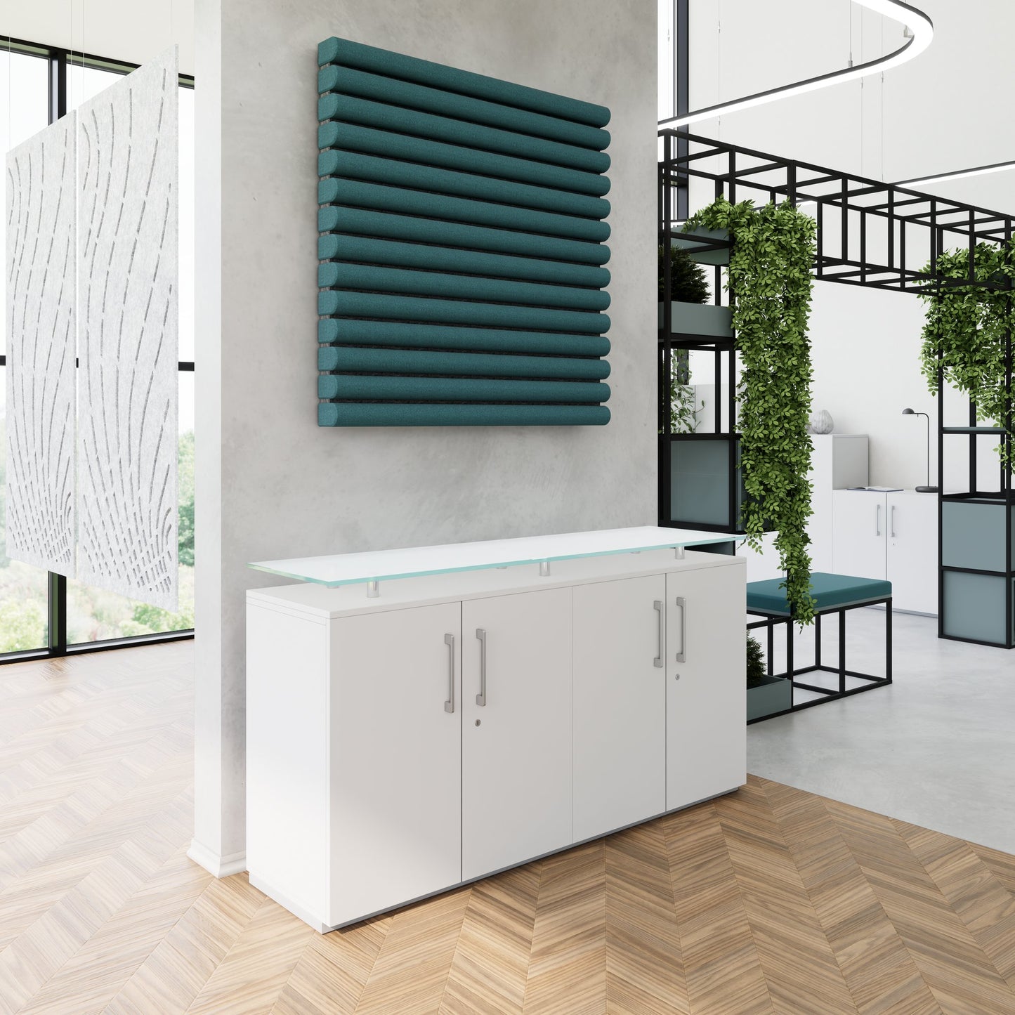 PRO Sideboard | 2 OH, 1600 x 860 mm, with glass top, gray