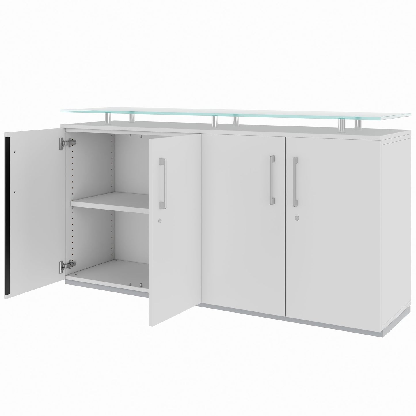 PRO Sideboard | 2 OH, 1600 x 860 mm, con lastra di vetro, grigio