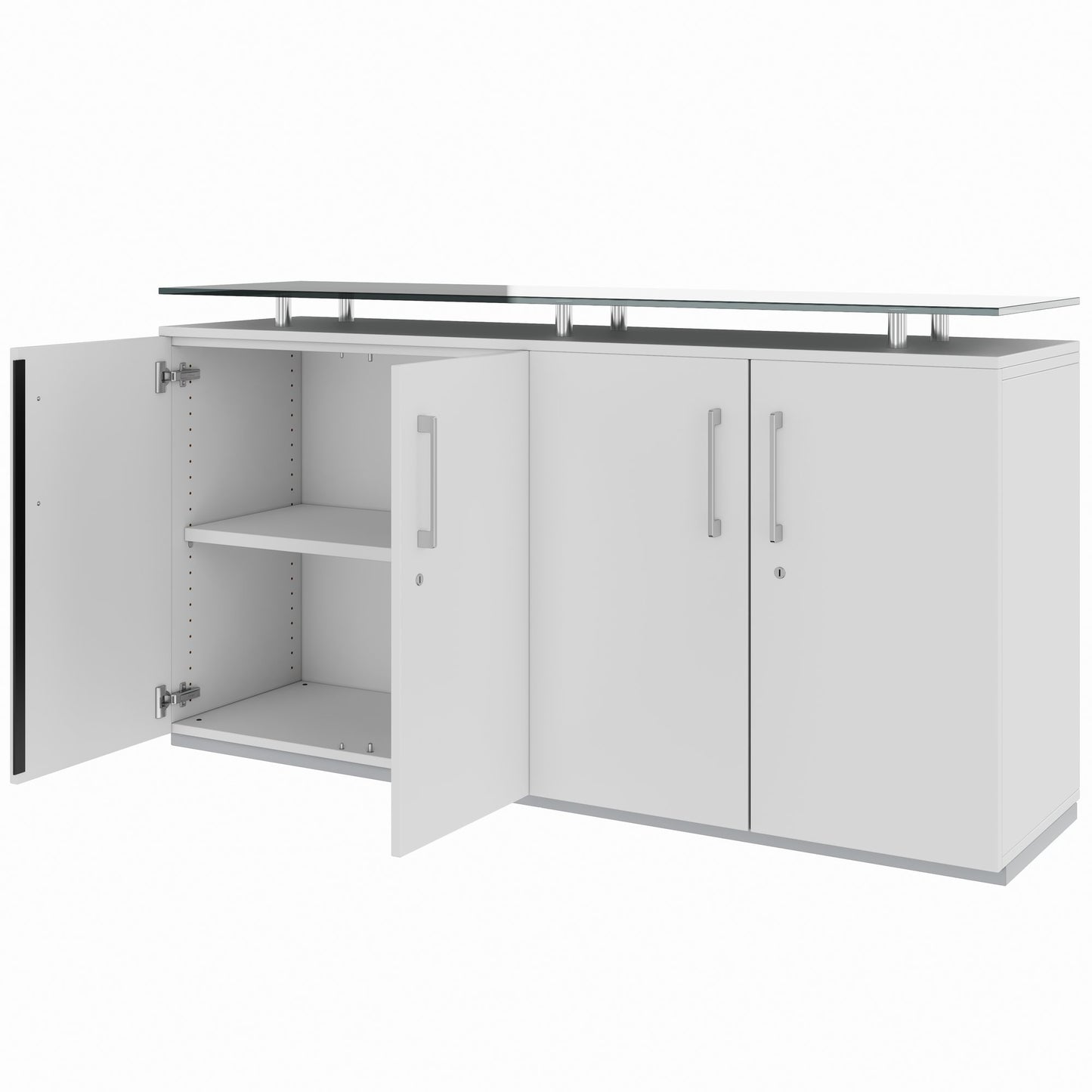 PRO Buffet | 2 oh, 1600 x 860 mm, avec plaque de verre, gris