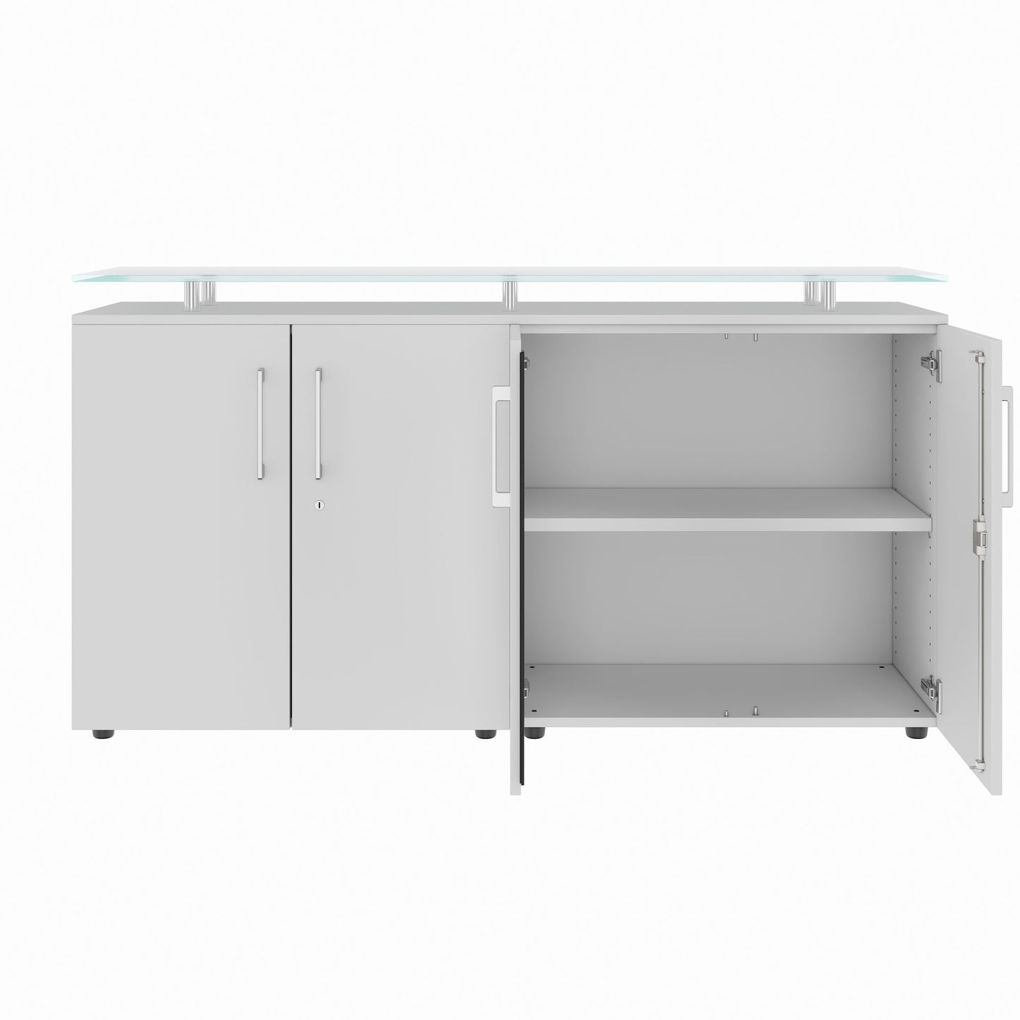 PRO Buffet | 2 oh, 1600 x 860 mm, avec plaque de verre, gris