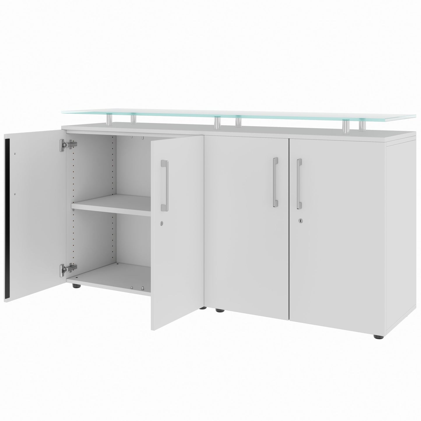 PRO Buffet | 2 oh, 1600 x 860 mm, avec plaque de verre, gris