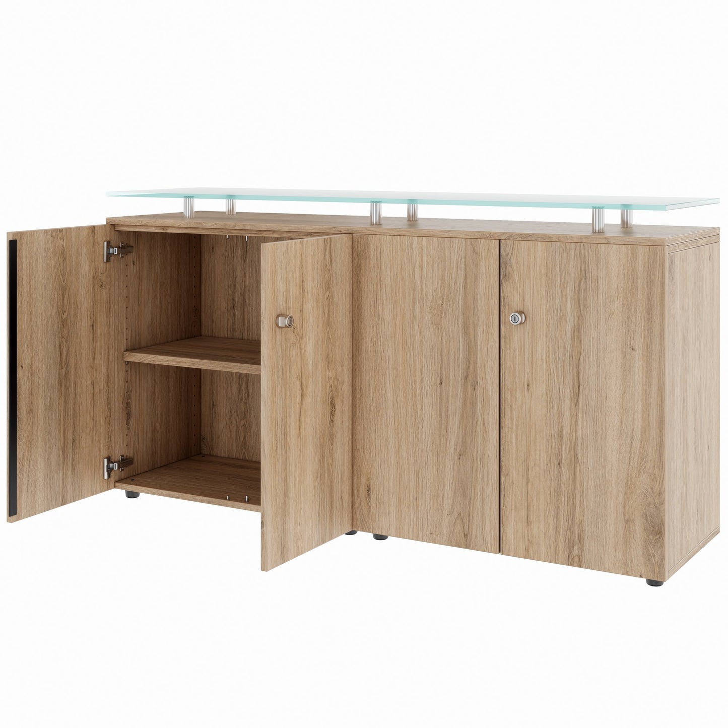 PRO Buffet | 2 oh, 1600 x 860 mm, avec plaque de verre, chêne naturel