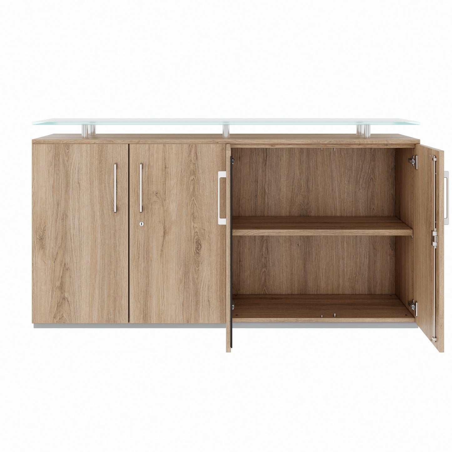 PRO Buffet | 2 oh, 1600 x 860 mm, avec plaque de verre, chêne naturel