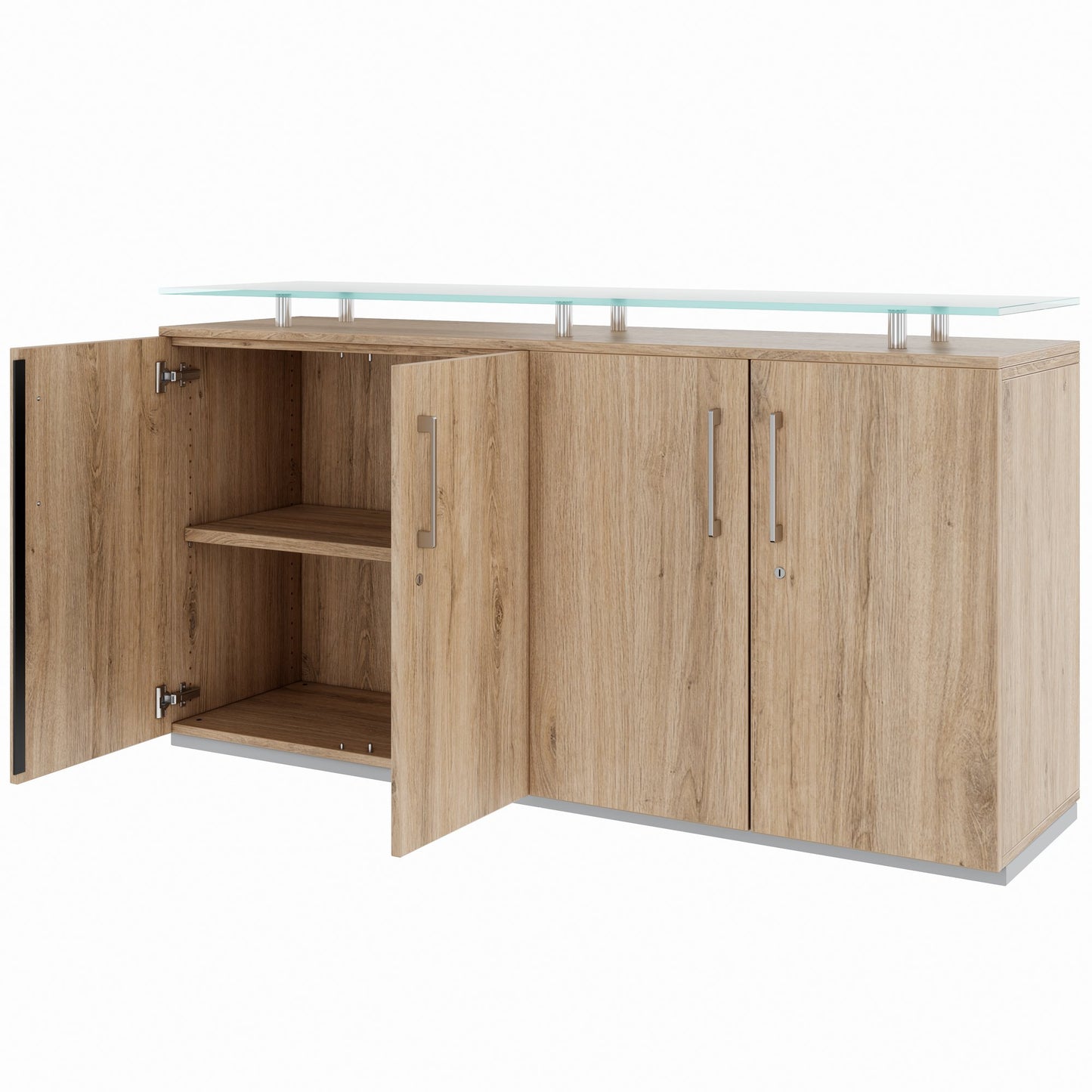 PRO Buffet | 2 oh, 1600 x 860 mm, avec plaque de verre, chêne naturel