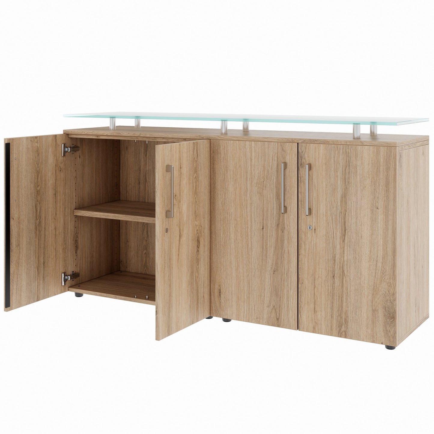 PRO Buffet | 2 oh, 1600 x 860 mm, avec plaque de verre, chêne naturel