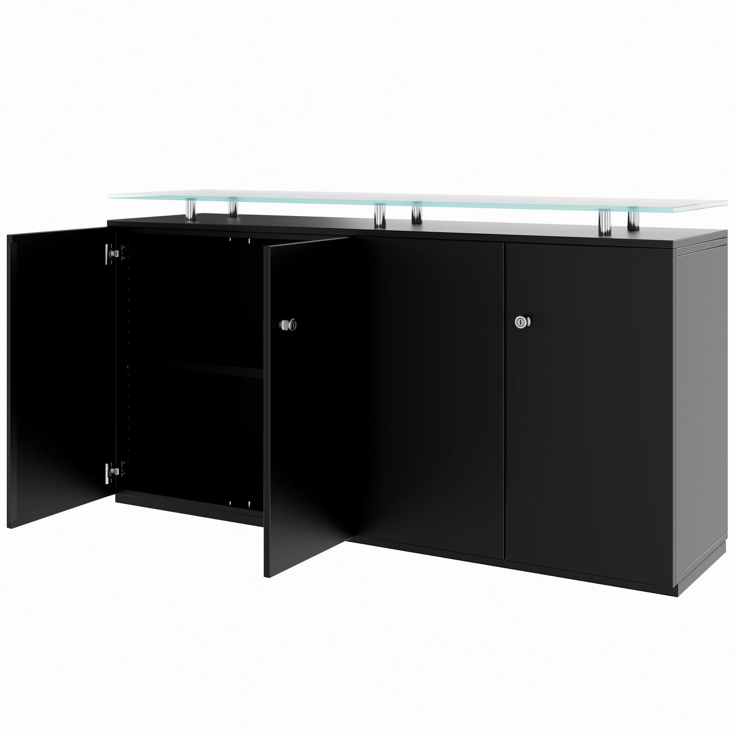 PRO Sideboard | 2 Oh, 1600 x 860 mm, with glass plate, black