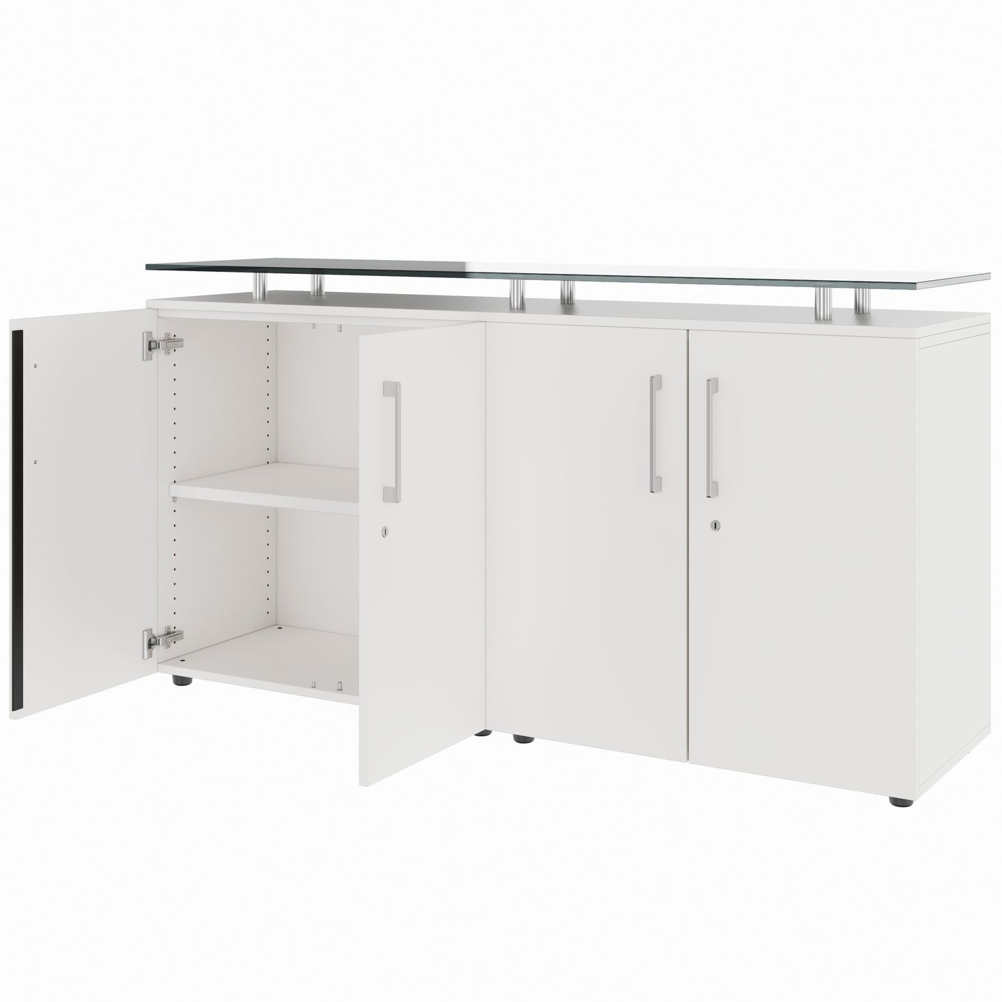 PRO Buffet | 2 OH, 1600 x 860 mm, avec plateau en verre, blanc