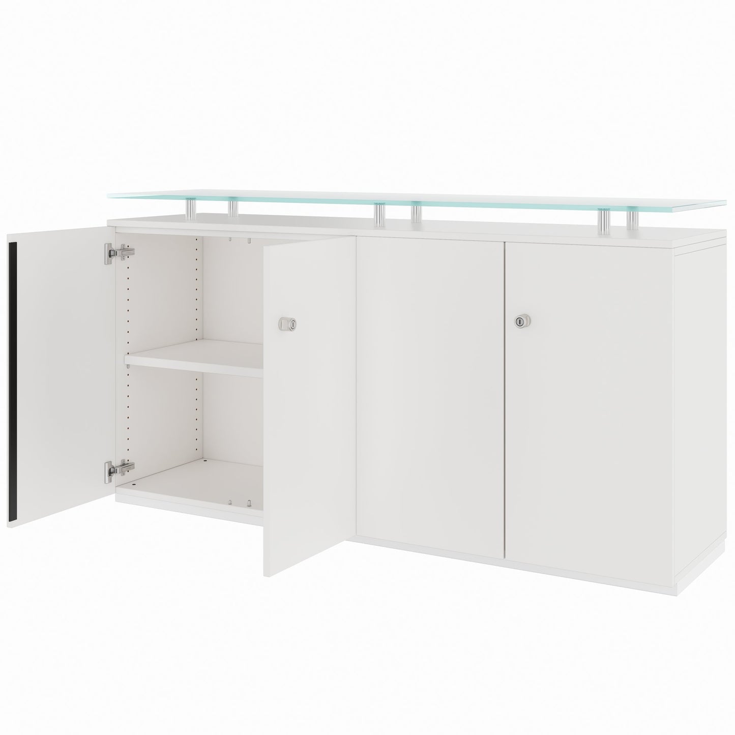 PRO Buffet | 2 OH, 1600 x 860 mm, avec plateau en verre, blanc