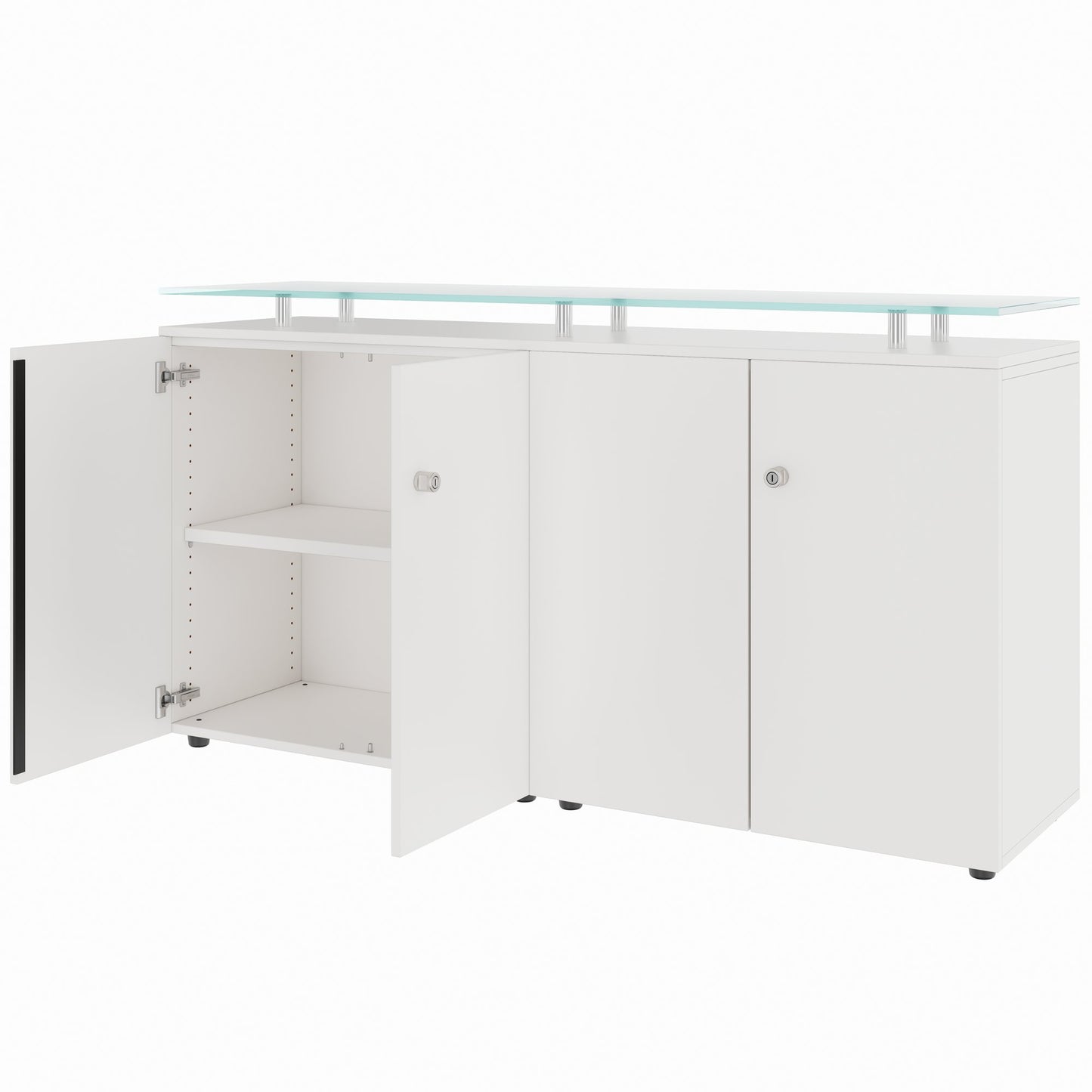 PRO Buffet | 2 OH, 1600 x 860 mm, avec plateau en verre, blanc