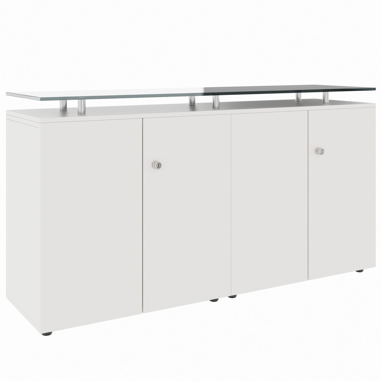 PRO Buffet | 2 OH, 1600 x 860 mm, avec plateau en verre, blanc