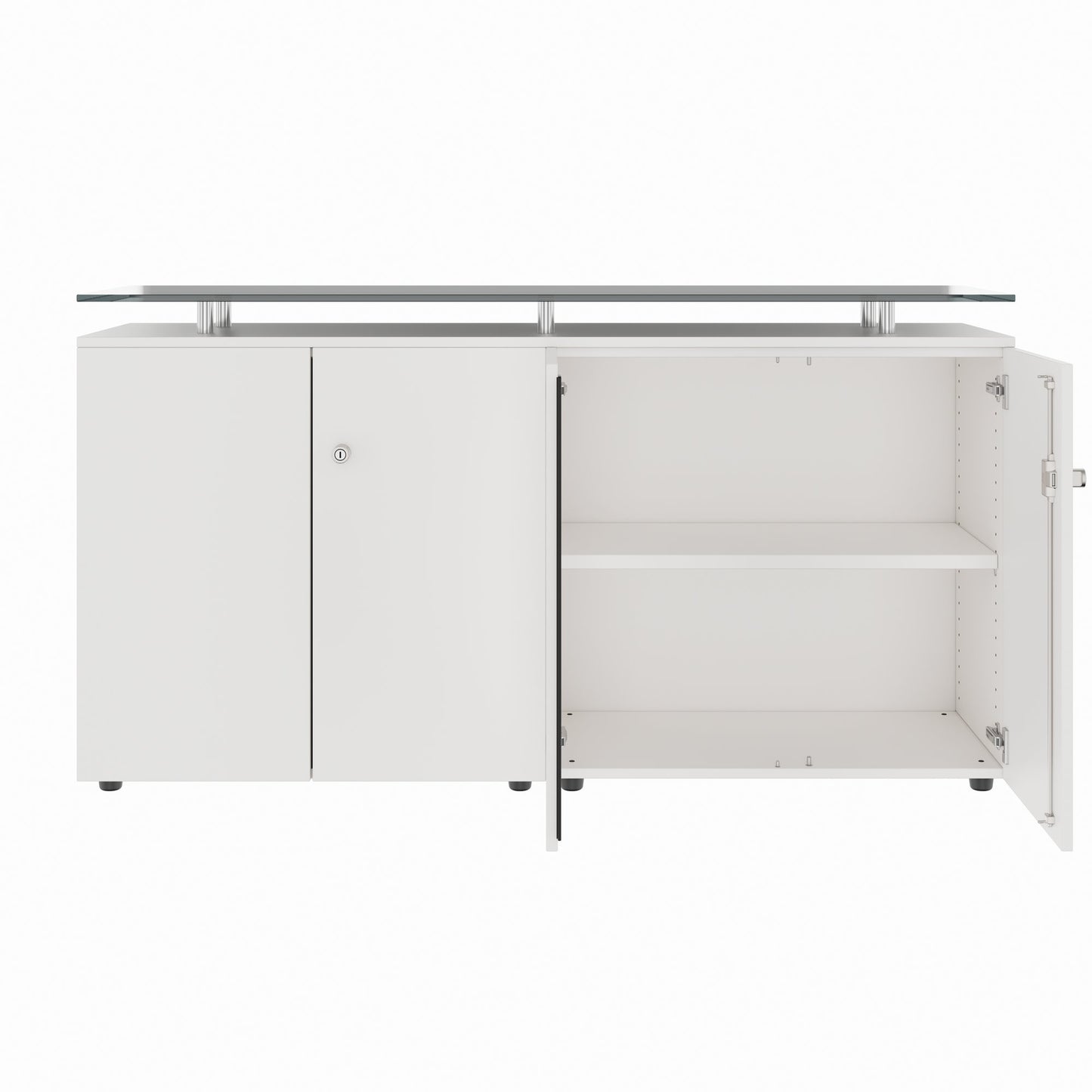 PRO Buffet | 2 OH, 1600 x 860 mm, avec plateau en verre, blanc