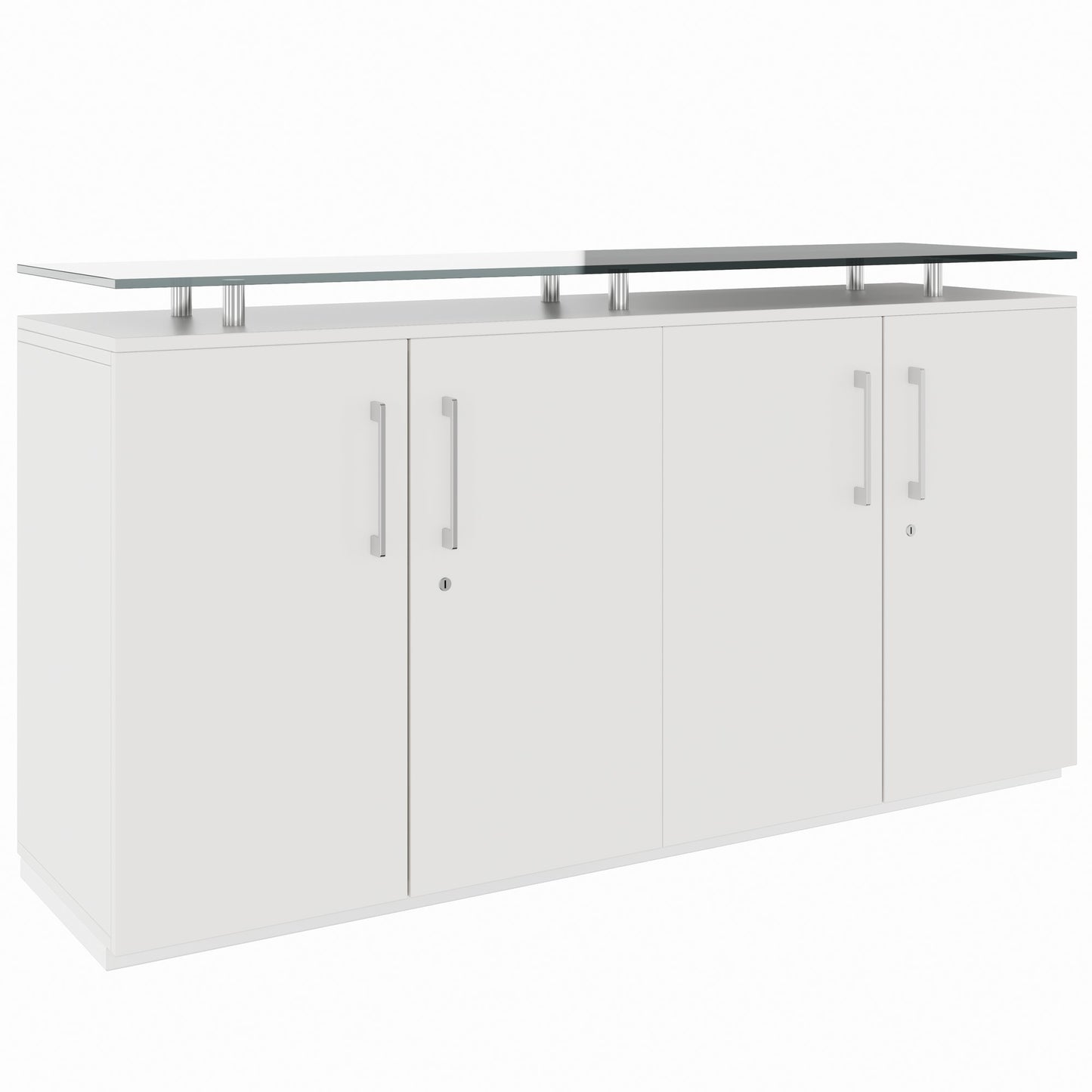 PRO Buffet | 2 OH, 1600 x 860 mm, avec plateau en verre, blanc