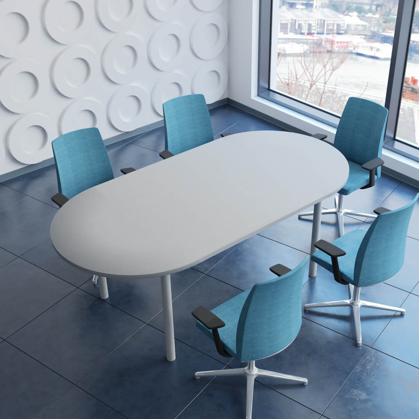 OPTIMA Tabella della conferenza | Ovale, 2400 x 1000 mm, grigio perla