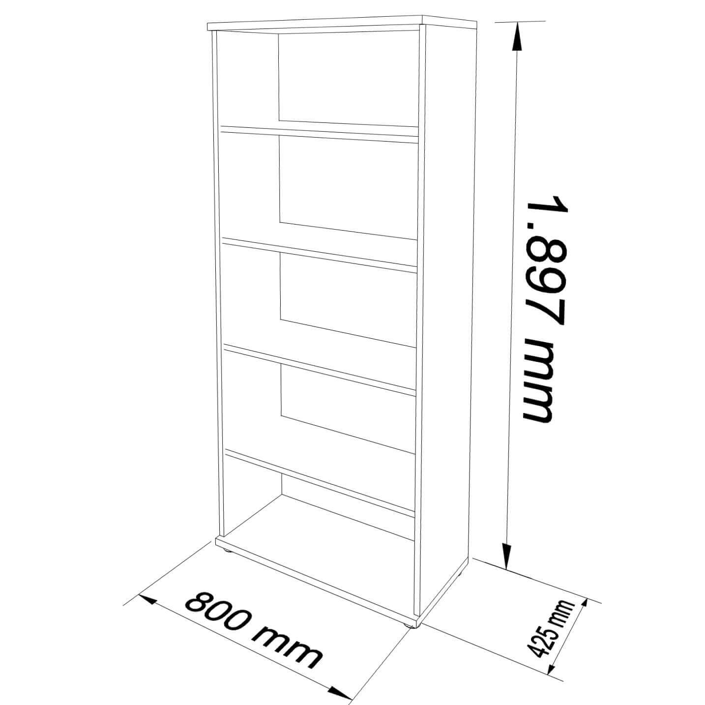 UNI Armoire d'étagère | 5 oh, 800 x 1897 mm, érable