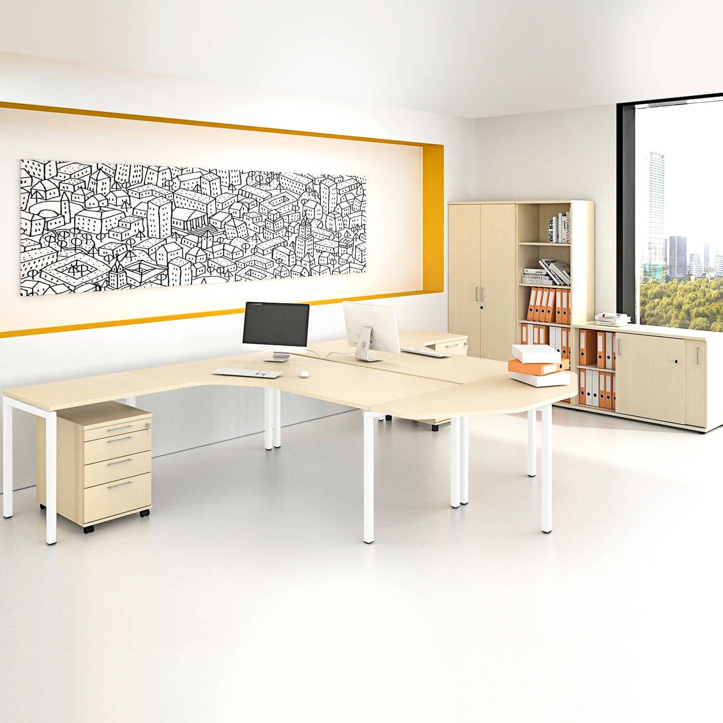NOVA Frankfurt - Komplettbüro | Team-Schreibtisch, Ahorn