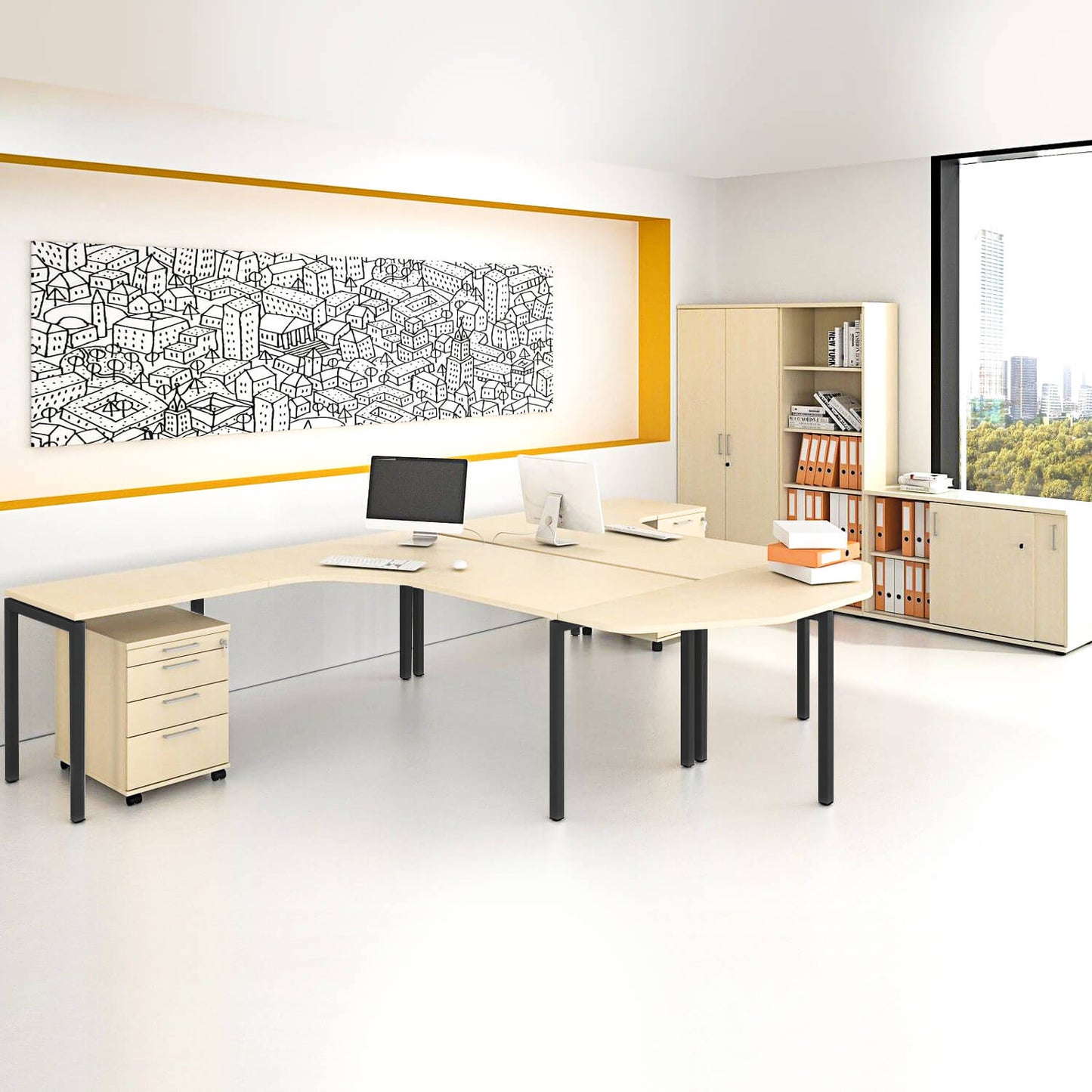 NOVA Frankfurt - Komplettbüro | Team-Schreibtisch, Ahorn