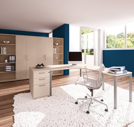 NOVA Monaco - Office completa | Impostare con banco angolare, mobili file, contenitori di supporto, acero