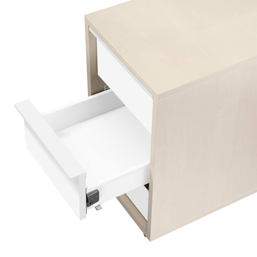 NOVA Roll container | 3 drawers, 600 mm deep, extra narrow, maple / white