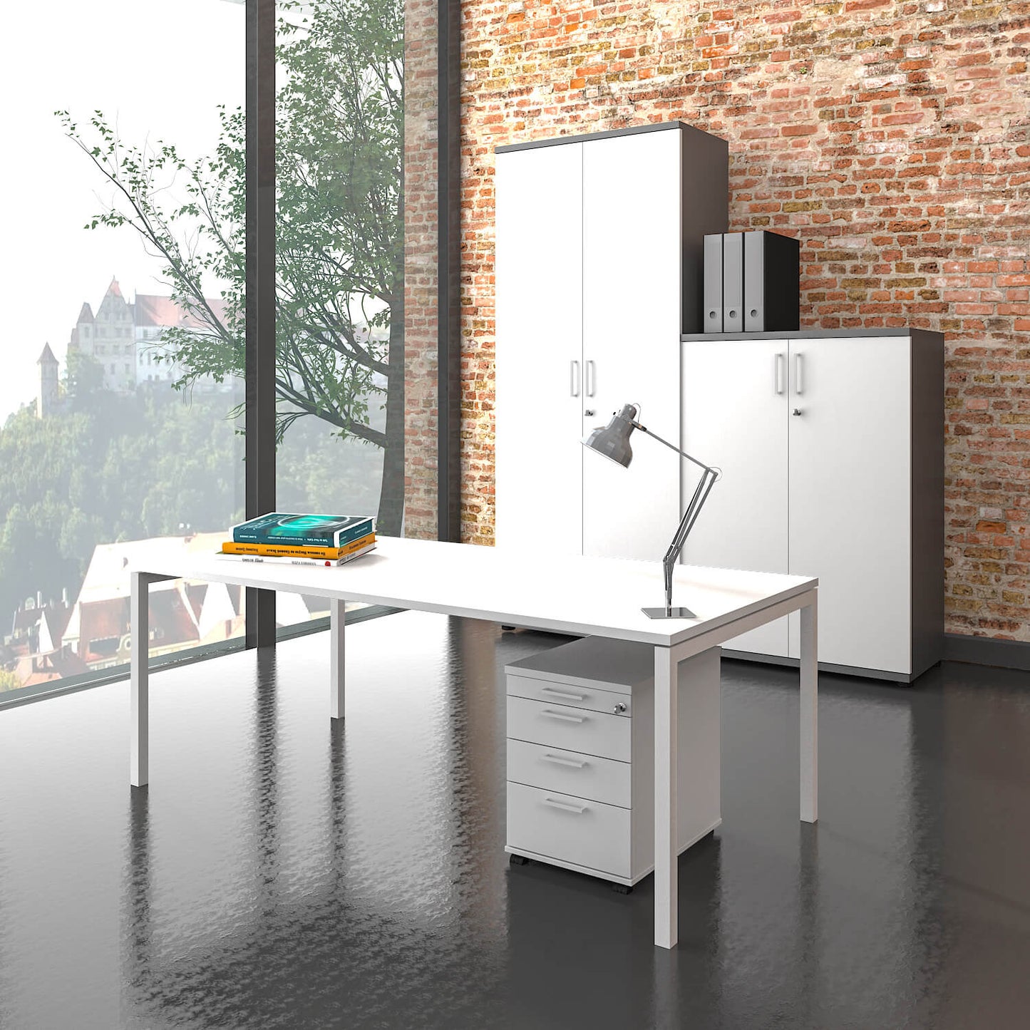 OPTIMA Rollcontainer | 3 Schubladen + 1 Kleinteilefach, 600 mm tief, Weiß