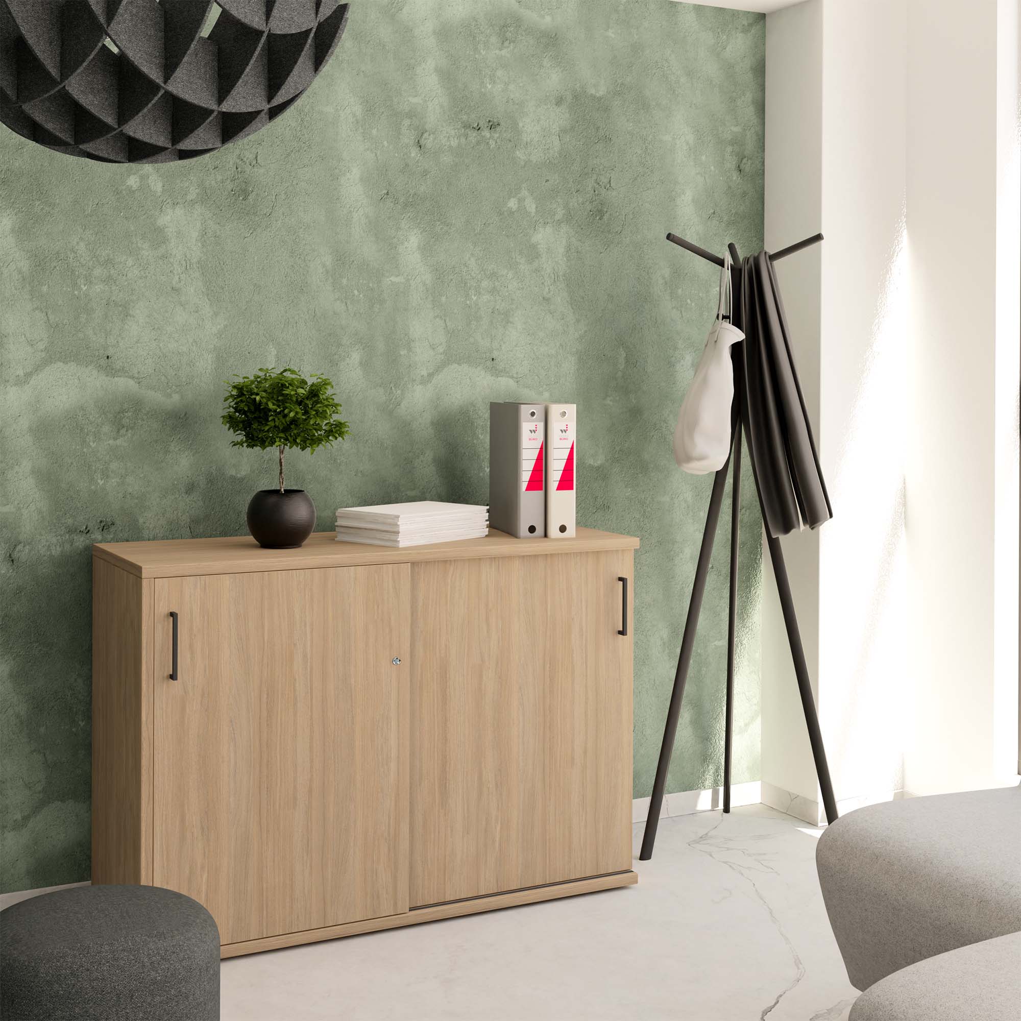 UNI Sliding door cabinet | 2 Oh, 1200 x 777 mm, amber oak